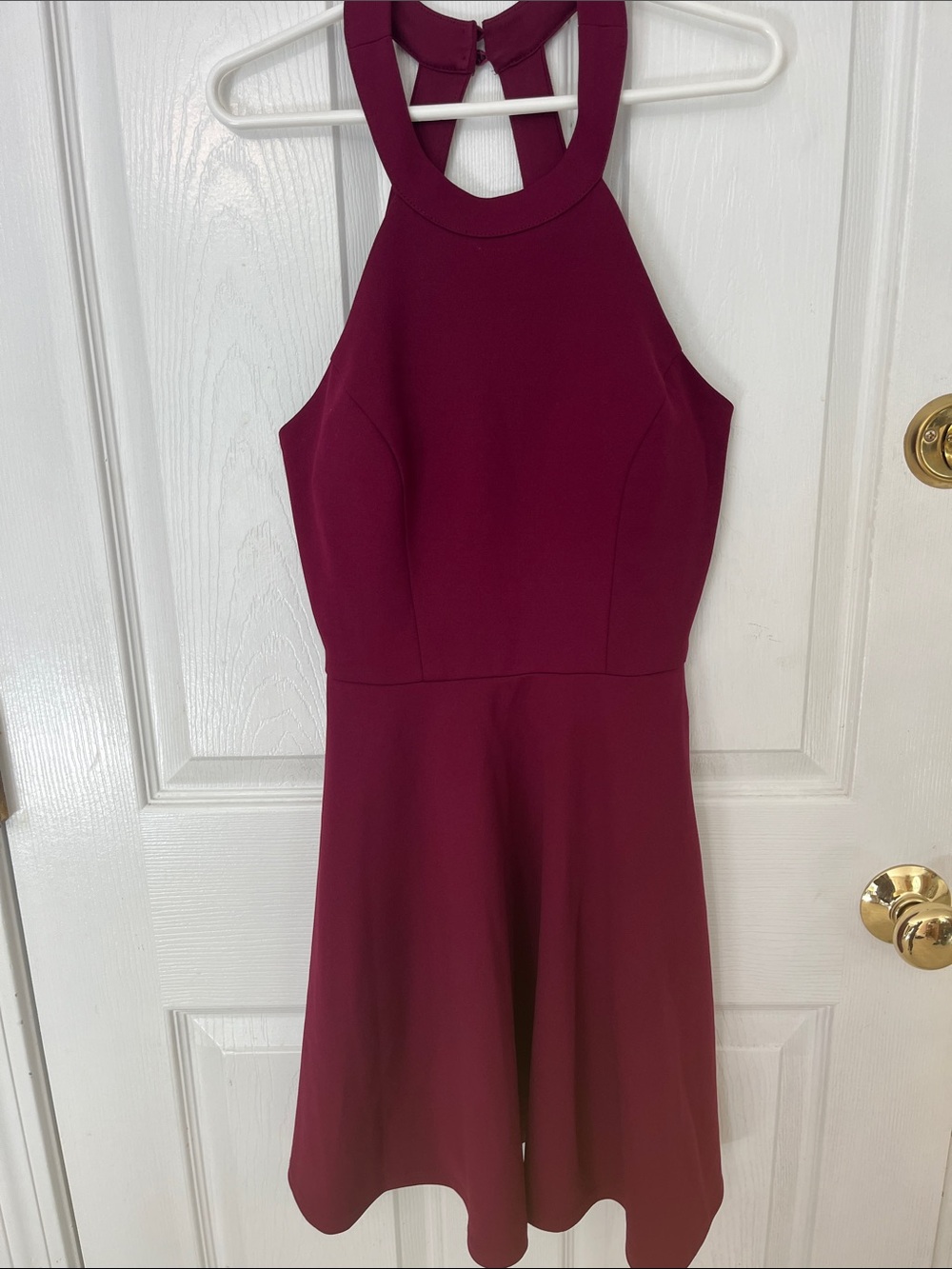 Speechless Halter Fit-and-Flare Dress with Bow in Burgundy